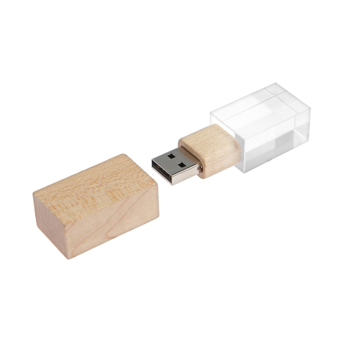 Флешка 310 Wood, стекло, 512 МБ, светлое дерево